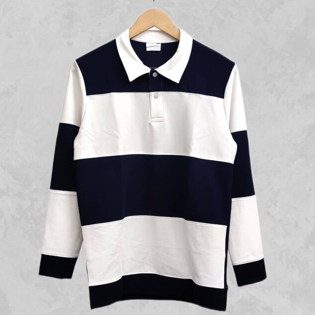 NAVY BLUE COLLER CUTTUNS TSHIRT